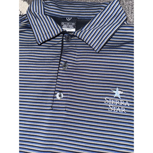 Nike Golf Polo Mens M Blue Gray Striped Long Sleeve Top Swoosh Embroidery Sierra - Picture 3 of 7